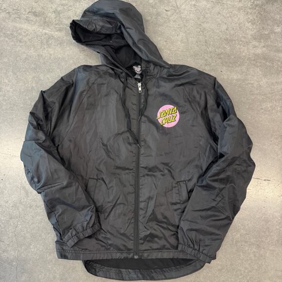 Vintage Y2K Santa Cruz Surf Skat Pink Dot Longsleeve Black Hoodie Zip Up Small - Picture 2 of 5